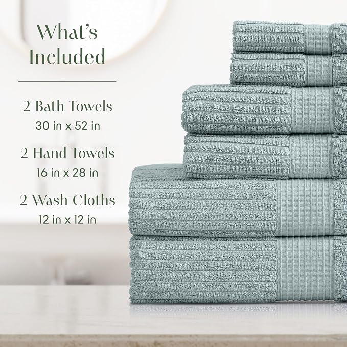Springtree Home 100% Cotton Bath Towel Set | 6 Piece Set | Absorbent & - Image 2