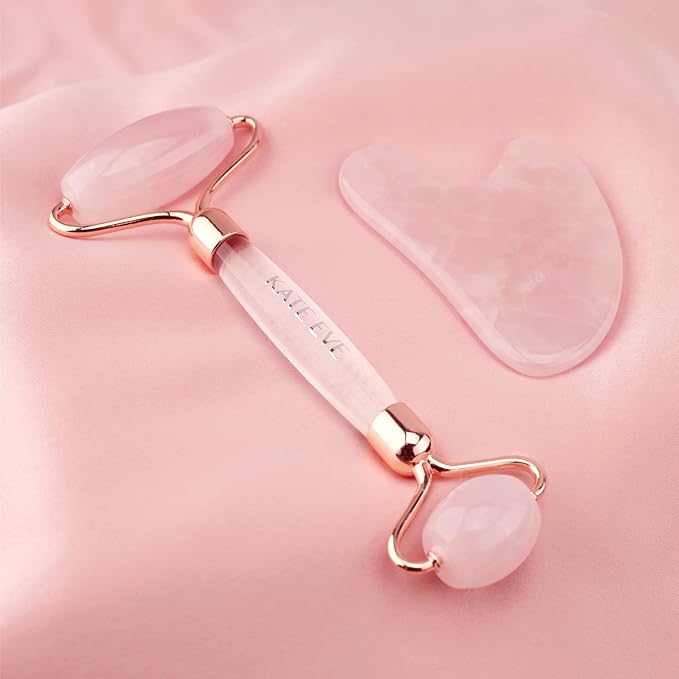 Kate Eve Rose Quartz Face Roller & Gua Sha Set – Luxury Facial Spa Gift - Image 3
