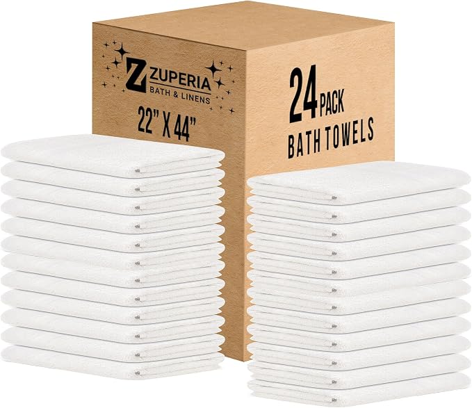 ZUPERIA White Bath Towels Bulk 24 Pack by Zuperia