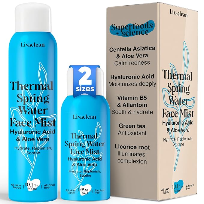 300ml + 50ml Thermal Spring Water Face Spray Mist Hydrating w/ Hyaluronic Acid by LivaClean