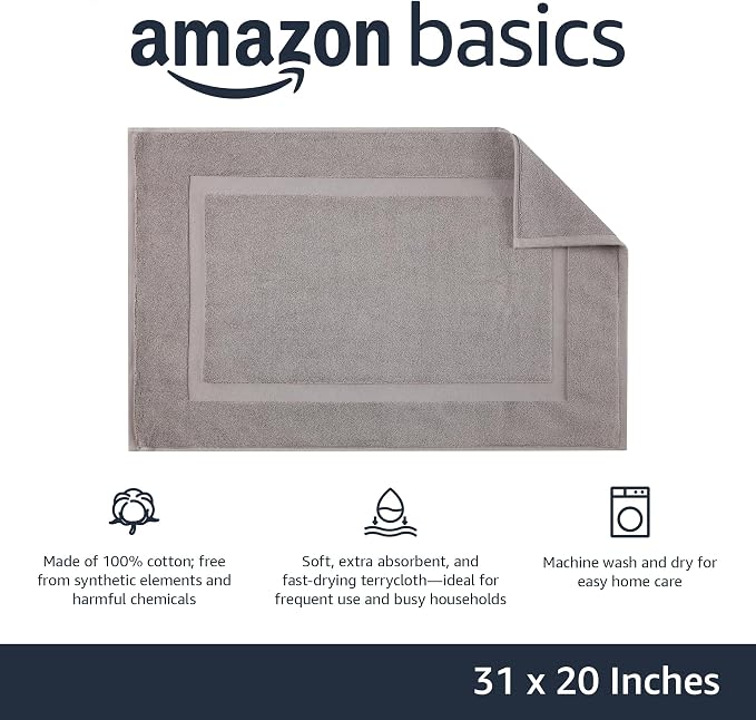 Amazon Basics Banded Bathroom Bath Rug Mat, Machine Washable, 100% Cotton - Image 3