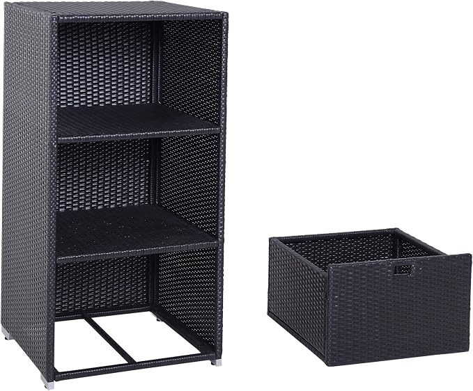 Outsunny Valet Pool Towel Rack, Waterproof PE Plastic Rattan Wicker Storage - Image 7
