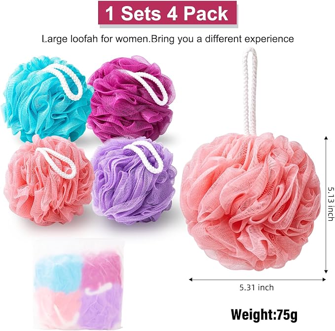 MTDLYICE Loofah for Women 75g 4 Pack, Bath Sponge Soft Mesh Shower Puff Loofah - Image 3