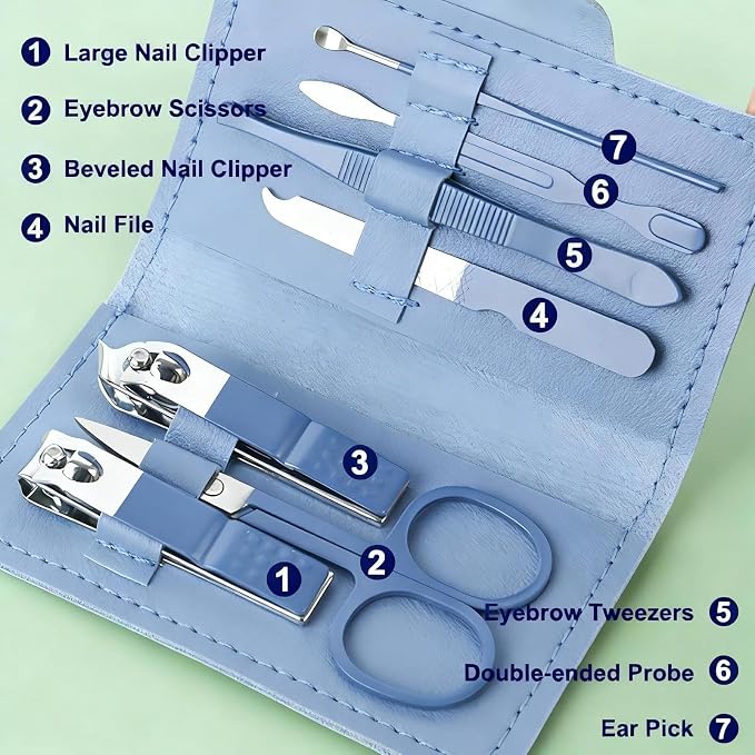 Manicure Set, 7 in 1 Professional Nail Clippers Scissors Pedicure Kit, - Image 3