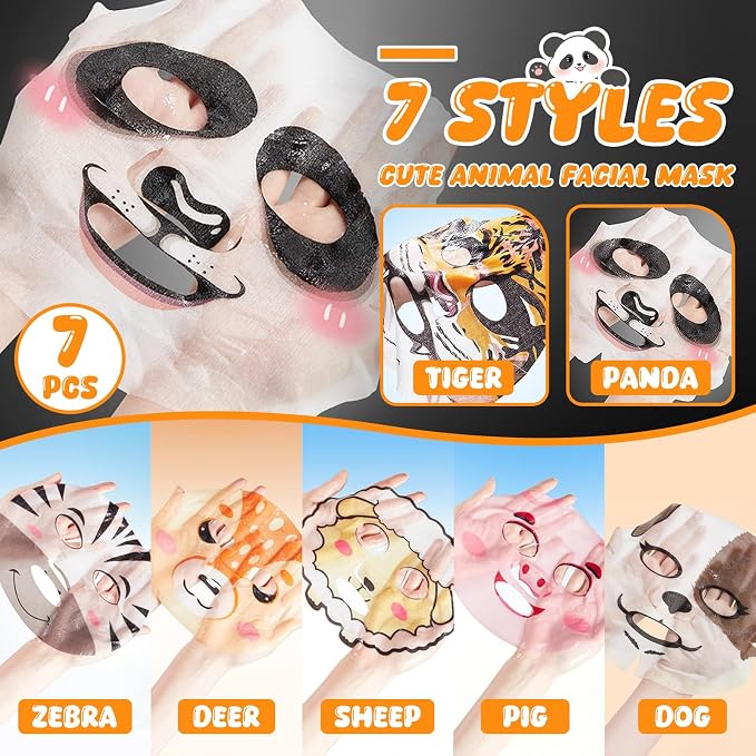 7 Packs Cute Animal Character Design Facial Masks, Deep Hyrating Spa Masks - Image 2