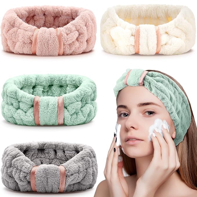 WILLBOND 4 Pack Microfiber Headbands Spa Facial Headbands Makeup Head bands by Willbond+Technology+Limited
