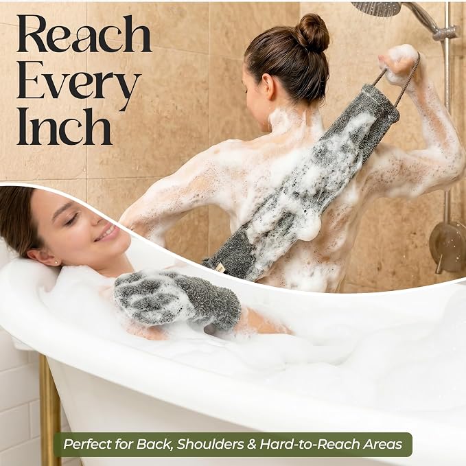Body Exfoliator Set – Back Scrubber Strap & Exfoliating Glove, 3 Piece Shower - Image 4