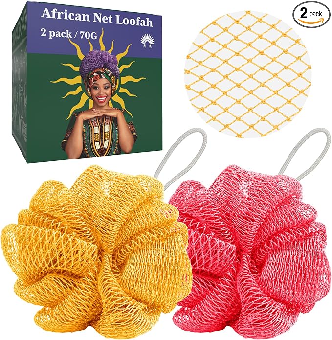 Bathway Loofah Bath Sponge, 2 Pack African Net Sponge Authentic, Exfoliating by Bathway