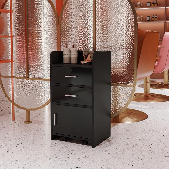 SSLine Modern Salon Station Black Floor Stand Styling Sation Wood Salon Cabinet - Image 3