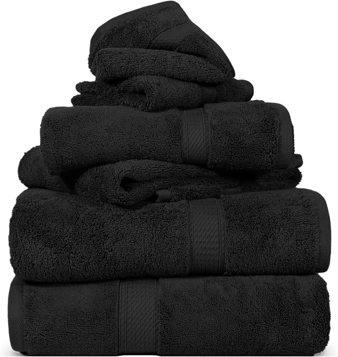 SUPERIOR Solid Egyptian Cotton Towel Set, Washcloths 13” x 13”, Hand Towels 20” - Image 2