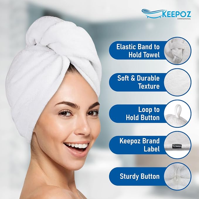 KEEPOZ 100% Cotton Hair Towel Wrap Quick Dry Super Absorbent Turban Head Wrap - Image 4