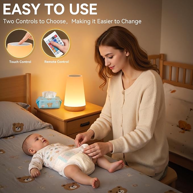 Auxmir LED Night Light 2 Pack Bedside Lamp Touch and Remote Control Dimmable - Image 6