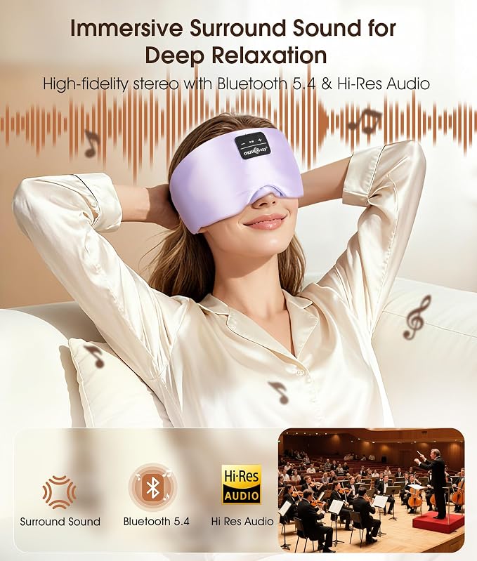 MUSICOZY 3D Silk Bluetooth Sleep Mask Headphones, Mulberry Silk Eye Mask - Image 4