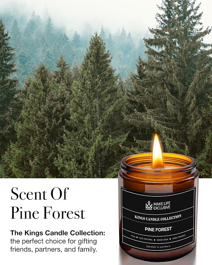 Scented Candles for Men | Pine & Cedar Scented | Wooden Wick, Long Lasting - Image 2
