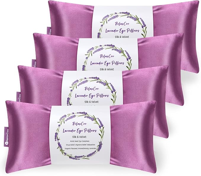 RelaxCoo Lavender Eye Pillow for Relaxation, Weighted Eye Mask Heated for by RelaxCoo