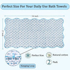 Ridhi Block Print Aquamarine Blue Cotton Spa Towel 27"x54" Set of 2 Handmade - Image 4