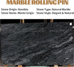 Koville African Natural Grey Marble French Rolling Pin, 12inch Non-Stick - Image 3