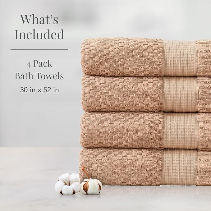 NY Loft 100% Cotton 4 Pack Bath Towel Set| Super Soft & Absorbent Quick-Dry - Image 2