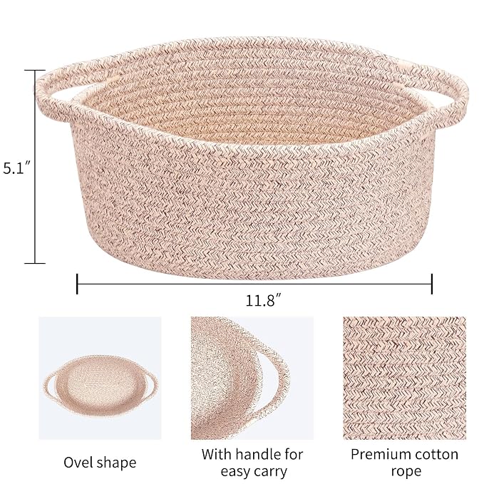 ABenkle Small Basket with Handles, Boho Decorative Rope Woven Dog Cat Toy - Image 2