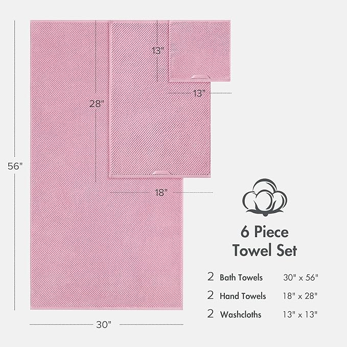 Madison Park Bathroom Towel Set of 6 Diagonal Ribbed, 500 GSM - Image 9