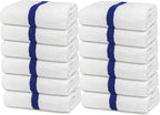 Avalon Towels 100% Cotton Pool Towels White Beach Towels Blue Stripe Pack of 12 by AvalonTowels