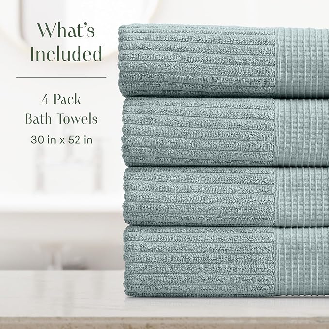 Springtree Home 100% Cotton Bath Towel Set of 4 | Super Soft & Absorbent - Image 2