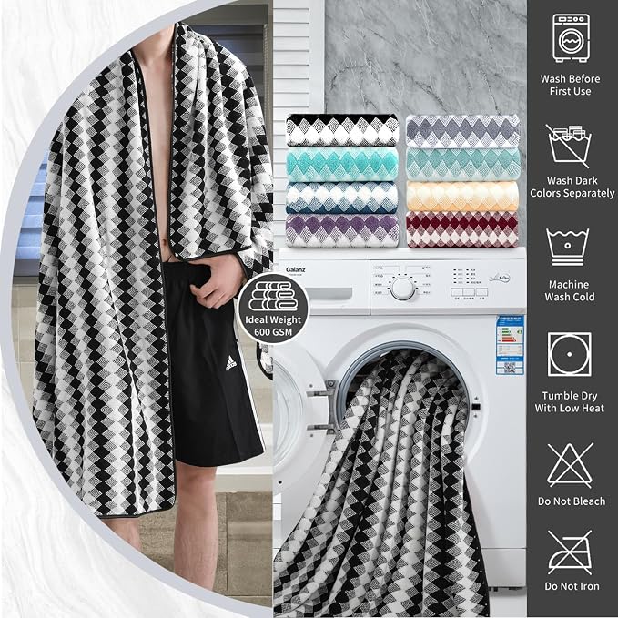 8 Piece Bathroom Towel Set Black White|2 Oversized Large Bath Towels Sheet - Image 4