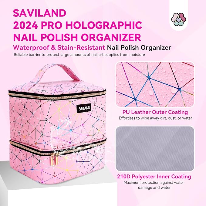 SAVILAND Nail Polish Organizer Bag: PU Leather Nail Polish Storage Organizer - Image 5