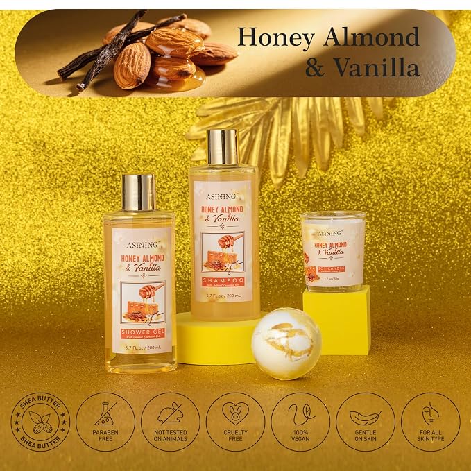 Spa Gift Baskets For Women and Men, Home Luxury Scents Honey Almond Bath Sets - Image 6