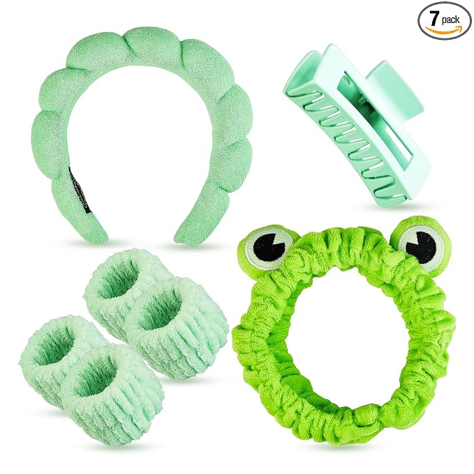 7 Pcs Spa Set, Facial Spa Headband and Wristband Set, Skincare Headband by Unknown
