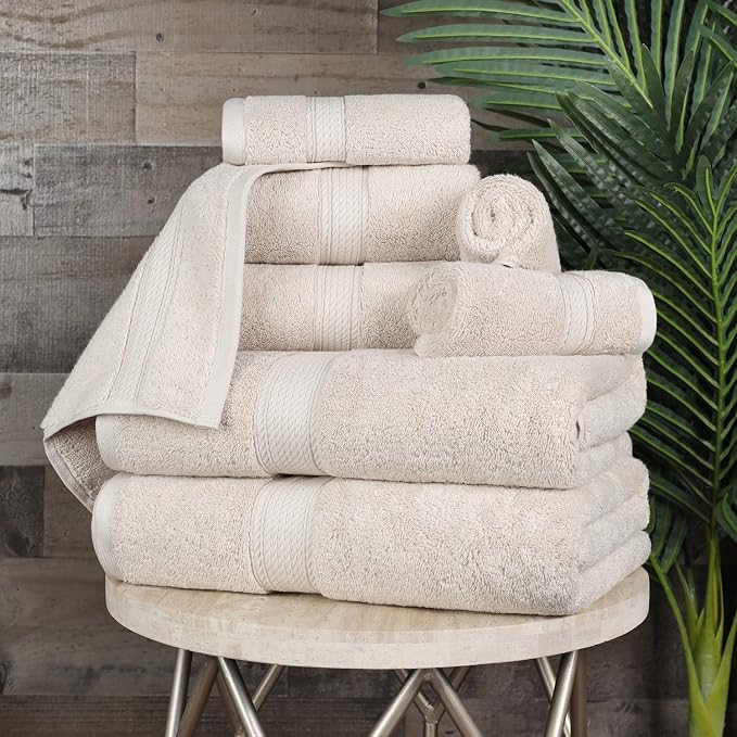 SUPERIOR Egyptian Cotton Pile 8 Piece Towel Set, Includes 2 Bath, 2 Hand - Image 3