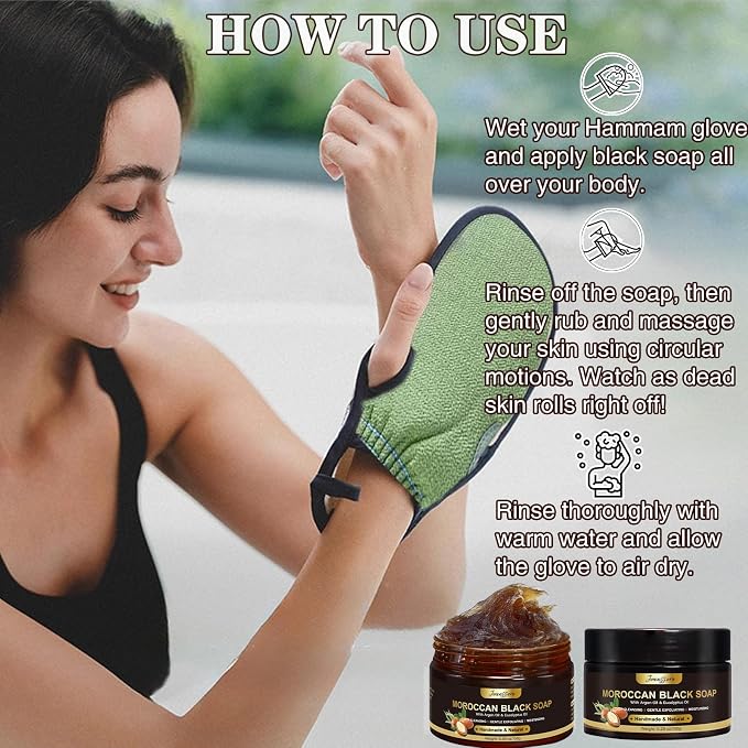 2 Pack Moroccan Black Soap Hammam, Morocco Body Scrub - Image 7