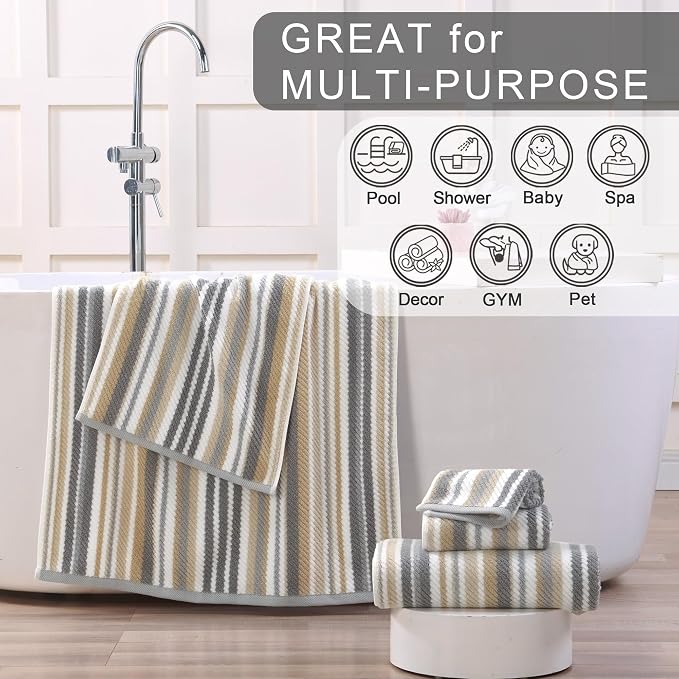 Beige Striped Hand Towels, Bathroom Hand Towels Set of 4, Soft Towel Set - Image 5