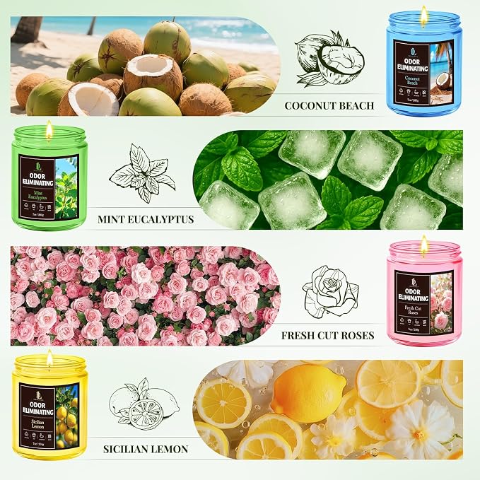 4 Pack Odor Eliminating Highly Fragranced Candle, Eliminates 95% of Food - Image 7