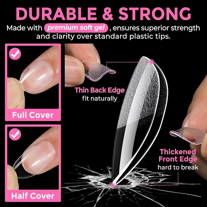 UNA GELLA Extra Short Almond Nail Tips Full Cover 216PCS Gel Nail Tips Short - Image 5