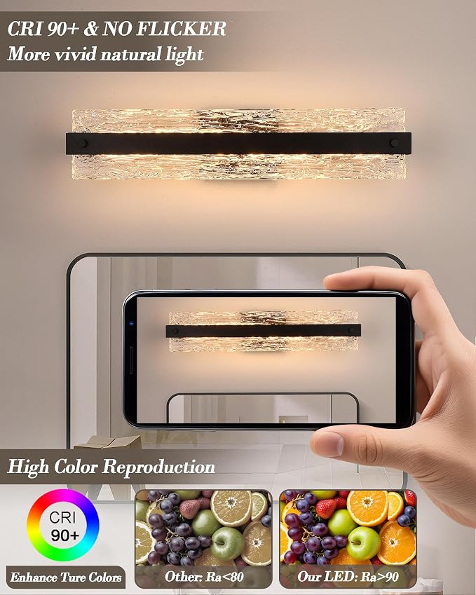 Black LED Bathroom Vanity Light, 24.4 Inch 15W Modern Dimmable Bathroom Light - Image 5