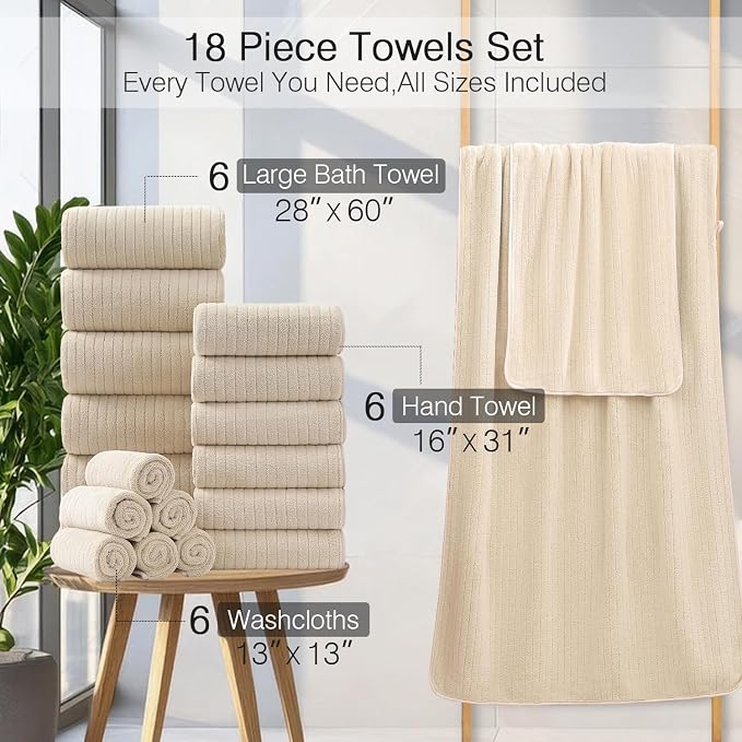 18 Piece Family Bath Towel Set Include 6 Bath Towels, 6 Hand Towels and 6 - Image 3