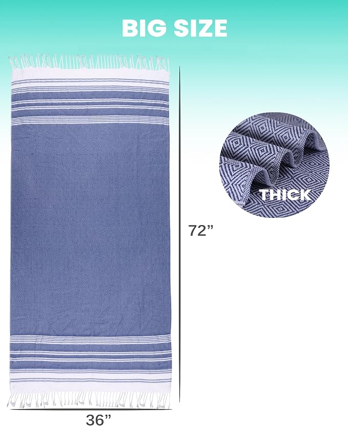 2 Packs Cotton Turkish Beach Towels Quick Dry Sand Free Oversized Bath Pool - Image 5