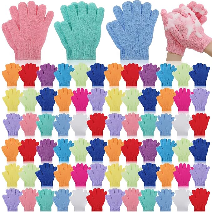 Tegeme 100 Pcs Exfoliating Gloves Bulk Double Sided Nylon Colorful Bath Shower by Tegeme