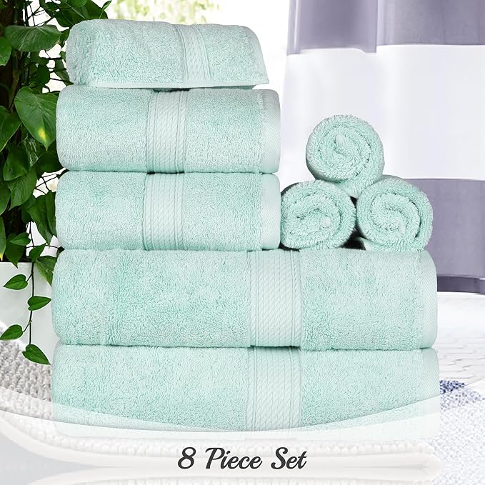 SUPERIOR Egyptian Cotton Pile 8 Piece Towel Set, Includes 2 Bath, 2 Hand - Image 3