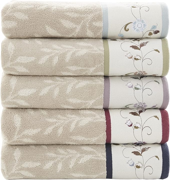 Madison Park Serene 100% Cotton Bath Towel Set Luxurious Floral Decorative - Image 6