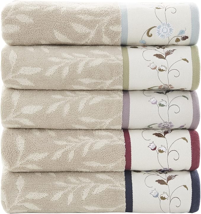 Madison Park Serene 100% Cotton Bath Towel Set Luxurious Floral Decorative - Image 6