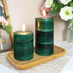 Fir Pine Scented Pillar Candles 3x4 Inch Dark Green 3-Layered Handcraft Holiday - Image 2