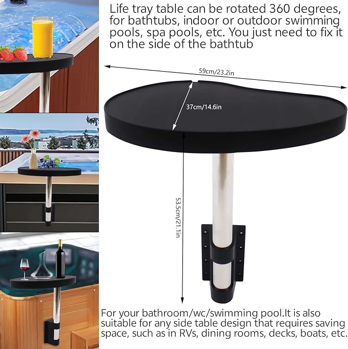 Swim Pool Bathtub Side Table Tray Accessories Leisure Spa Caddy, 360° Rotation - Image 5