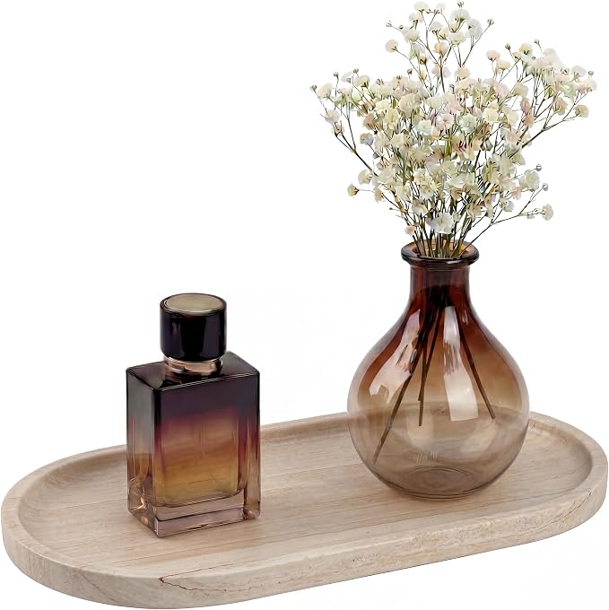 YKAJO Oval Real Marble Tray for Bathroom Kitchen Counter Stone Decorative by YKAJO