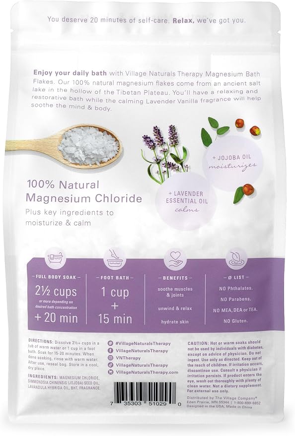 Village Naturals Therapy Calm Magnesium Bath Flakes, Lavender Vanilla Scent - Image 2