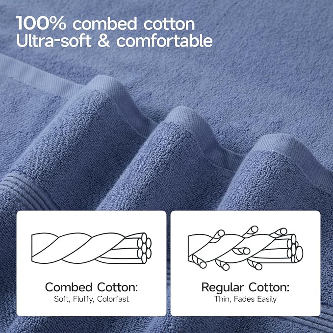 ecolook Bath Towels Set of 4, 100% Cotton, 27 x 55 Inches, Quick-Drying & - Image 6