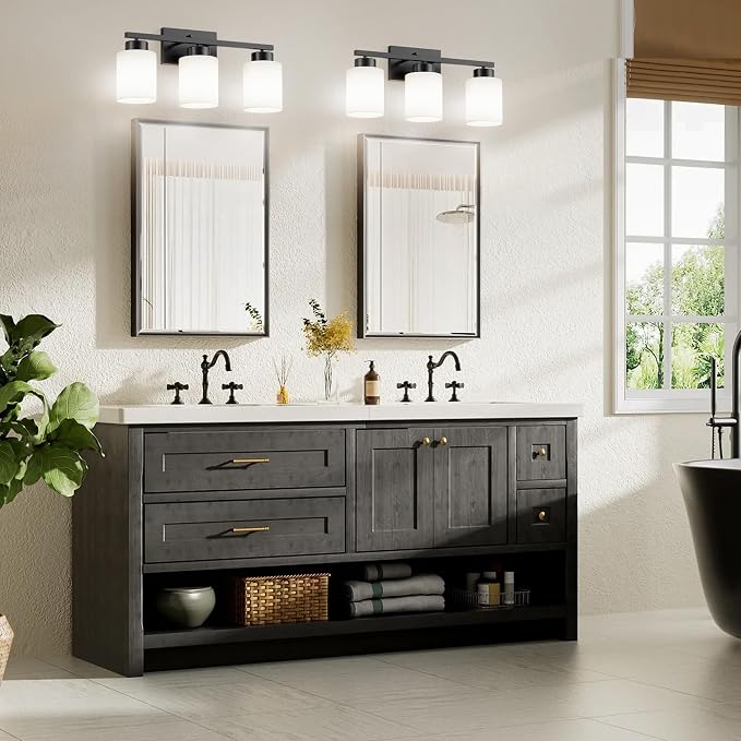 PARTPHONER 3-Light Matte Black Bathroom Light Fixtures, Modern Vanity Light - Image 7