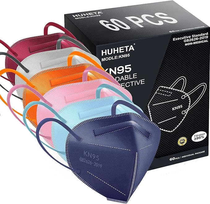 HUHETA KN95 Face Mask 60 Pack, 5-Ply Breathable & Comfortable Safety Mask by HUHETA