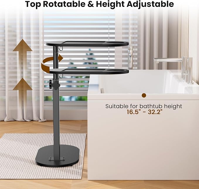 Bamboo Bathtub Table with Adjustable Height, Freestanding Bath Tray Caddy Board - Image 4